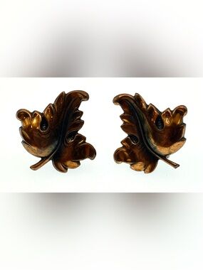 Vintage 1950s Copper Leaf Screw Back Earrings 1” Mid-Century